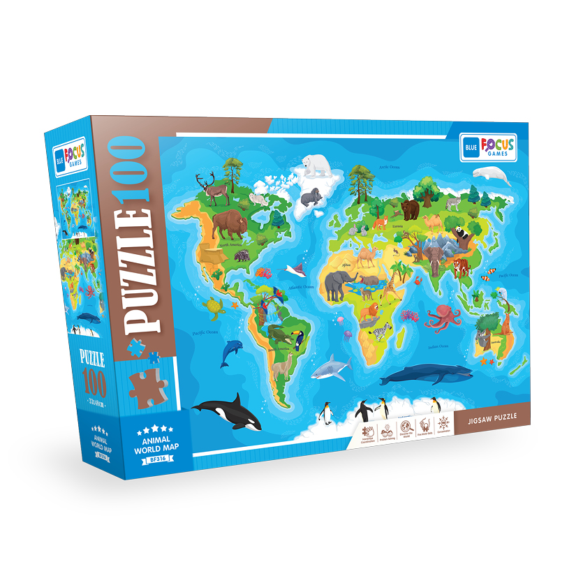 PUZZLE 100 PCS ANIMAL WORLD MAP BF316