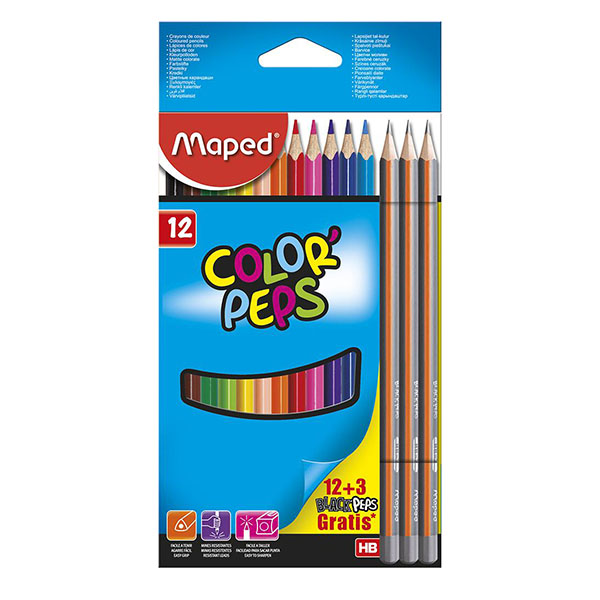 DRVENE BOJICE MAPED COLOR PEPS 12+3 GRAFITNE